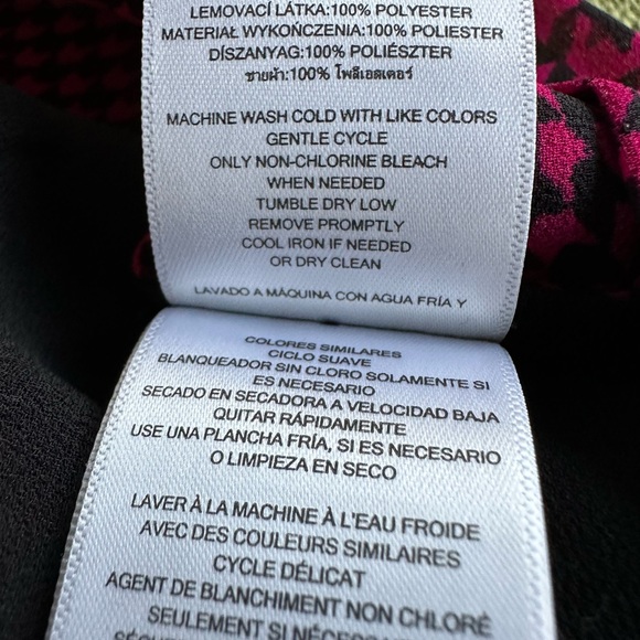 Michael Kors Sheer Houndstooth Raspberry & Black Long Sleeve Front Zip Blouse~ L - Picture 9 of 10